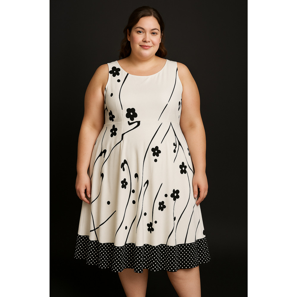DKNY Womens Floral Dress Size 14 Fit And Flare Evening Folklore Floral Polka Dot